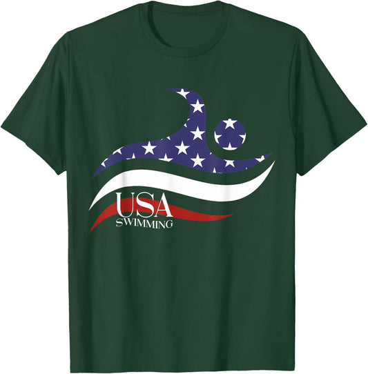Patriotic American Flag Swimming USA Gift, Swim Team T-Shirt - T-Shirt | Forest