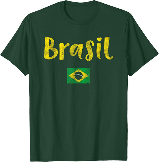 Vintage Brazilian Flag of Brazil Souvenir Women Girls Brasil T-Shirt - T-Shirt | Forest