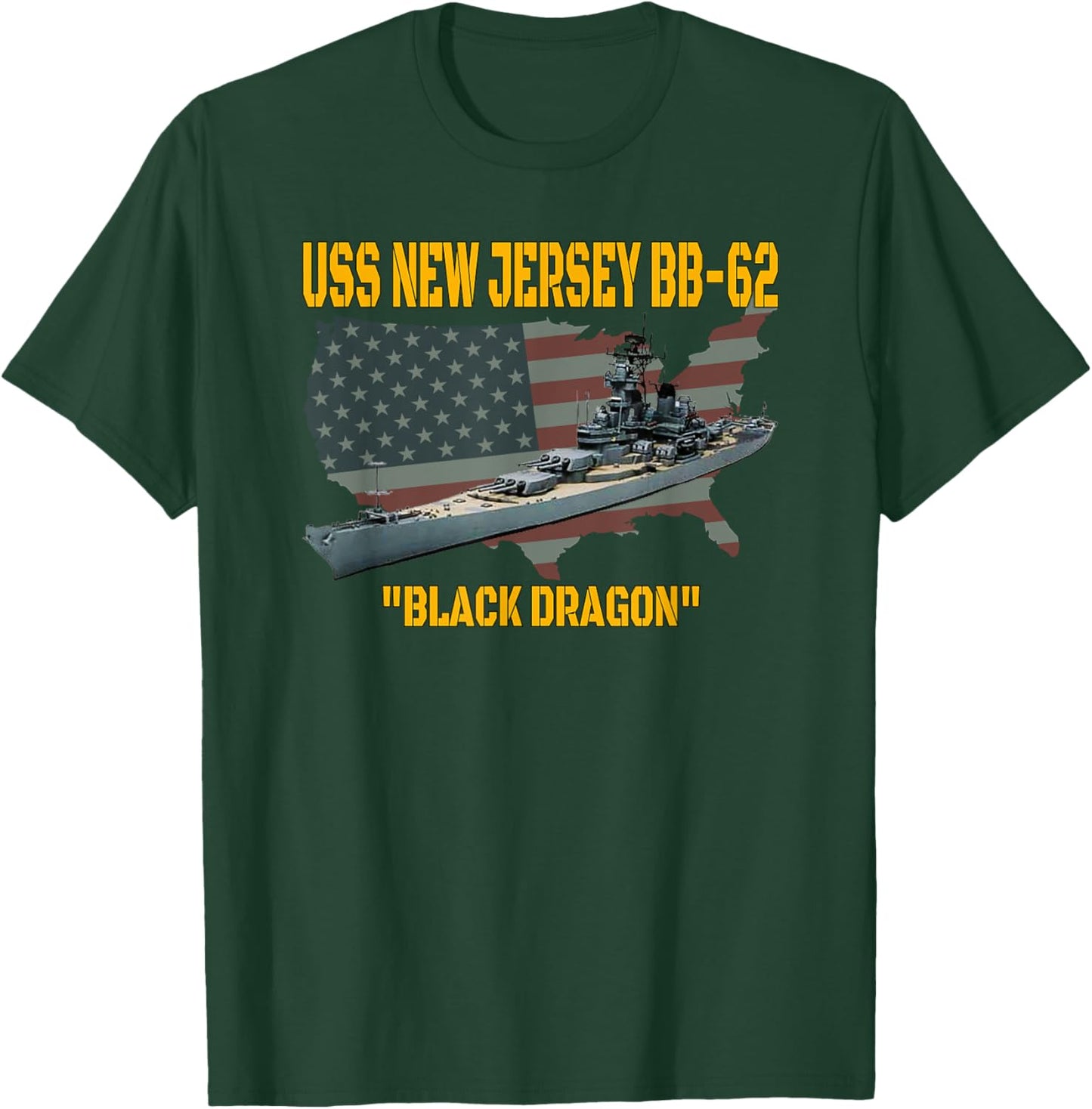 WW2 Warship & Vietnam War USS New Jersey BB-62 Battleship T-Shirt - T-Shirt | Forest