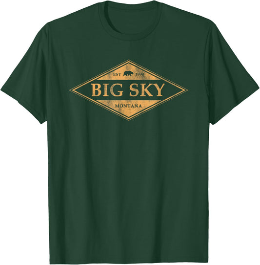 Vintage Big Sky Montana Souvenir Mountain Retro T-Shirt - T-Shirt | Forest