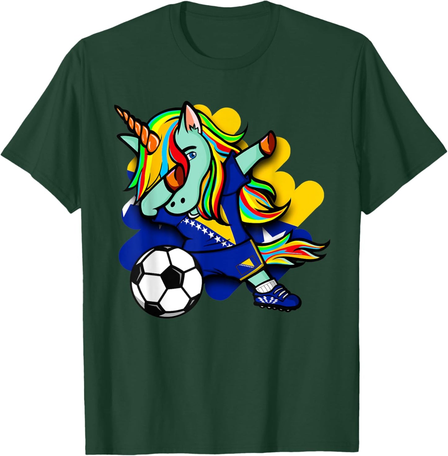 Cute Dabbing Unicorn Bosnia Herzegovina Soccer Lovers Jersey T-Shirt - T-Shirt | Forest