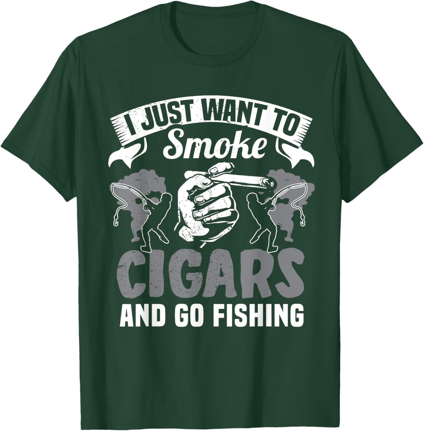 Fisherman Cigar Smoker Fishermen Smoke Cigars Fishing Lover T-Shirt - T-Shirt | Forest