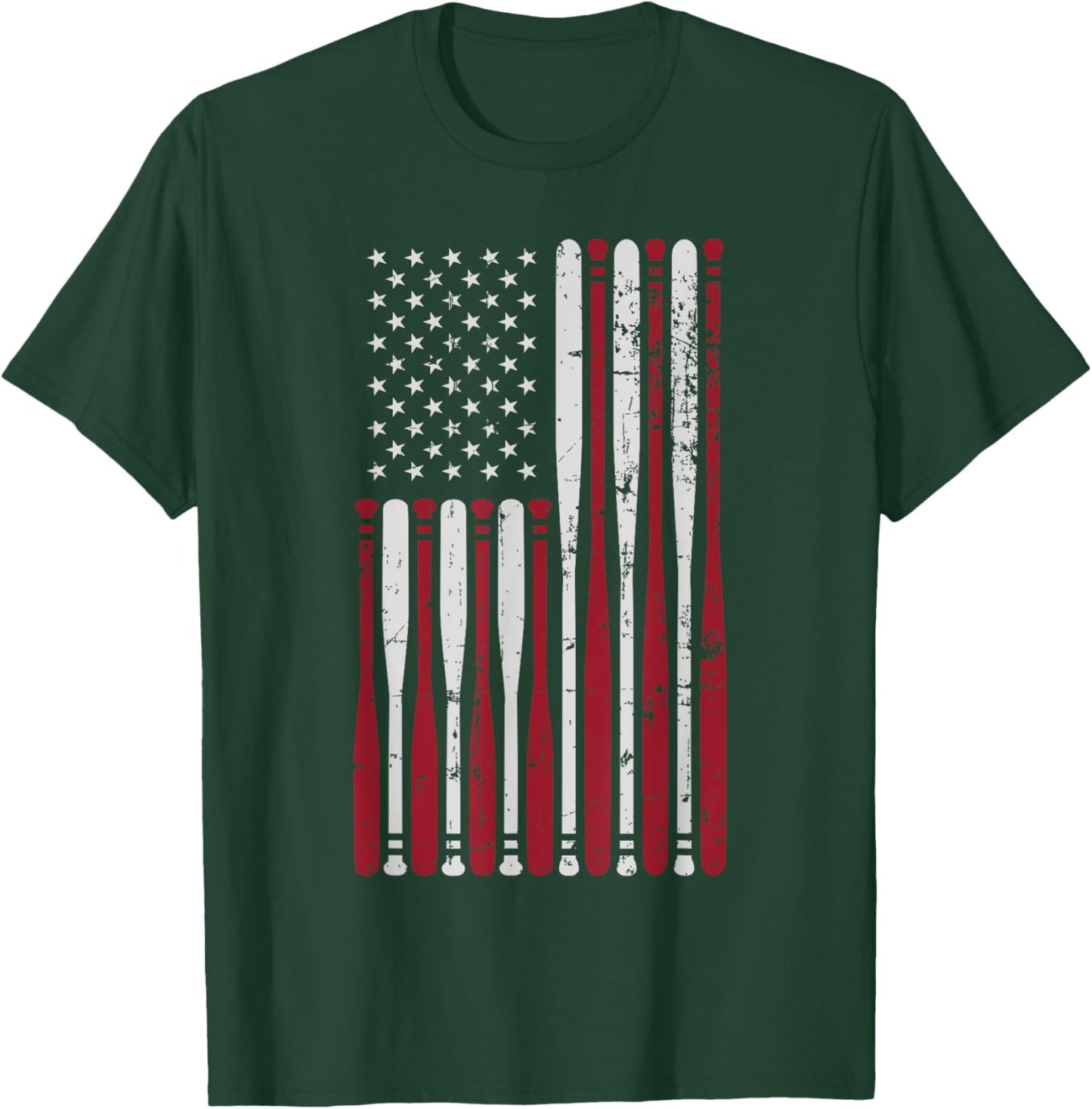 Patriotic US american baseball bats and stars stripes flag T-Shirt - T-Shirt | Forest