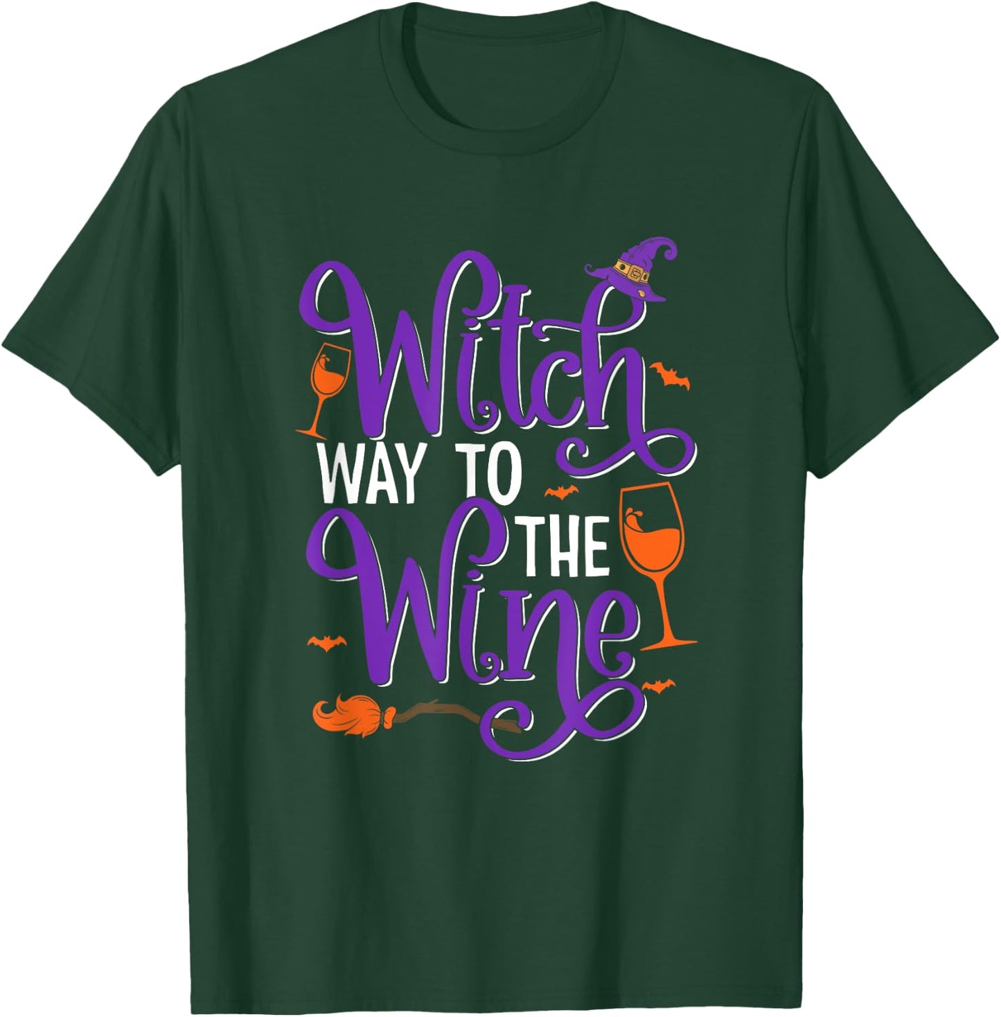 Halloween Wine Witch Way to The Wine Spooky Drinking T-Shirt - T-Shirt | Forest
