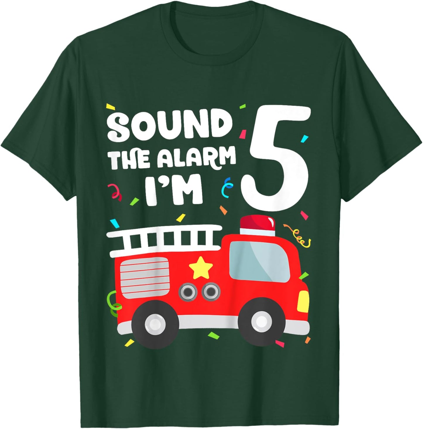 Kids Fire Truck 5th Birthday Toddler Boy Firefighter 5 Year Old T-Shirt - T-Shirt | Forest