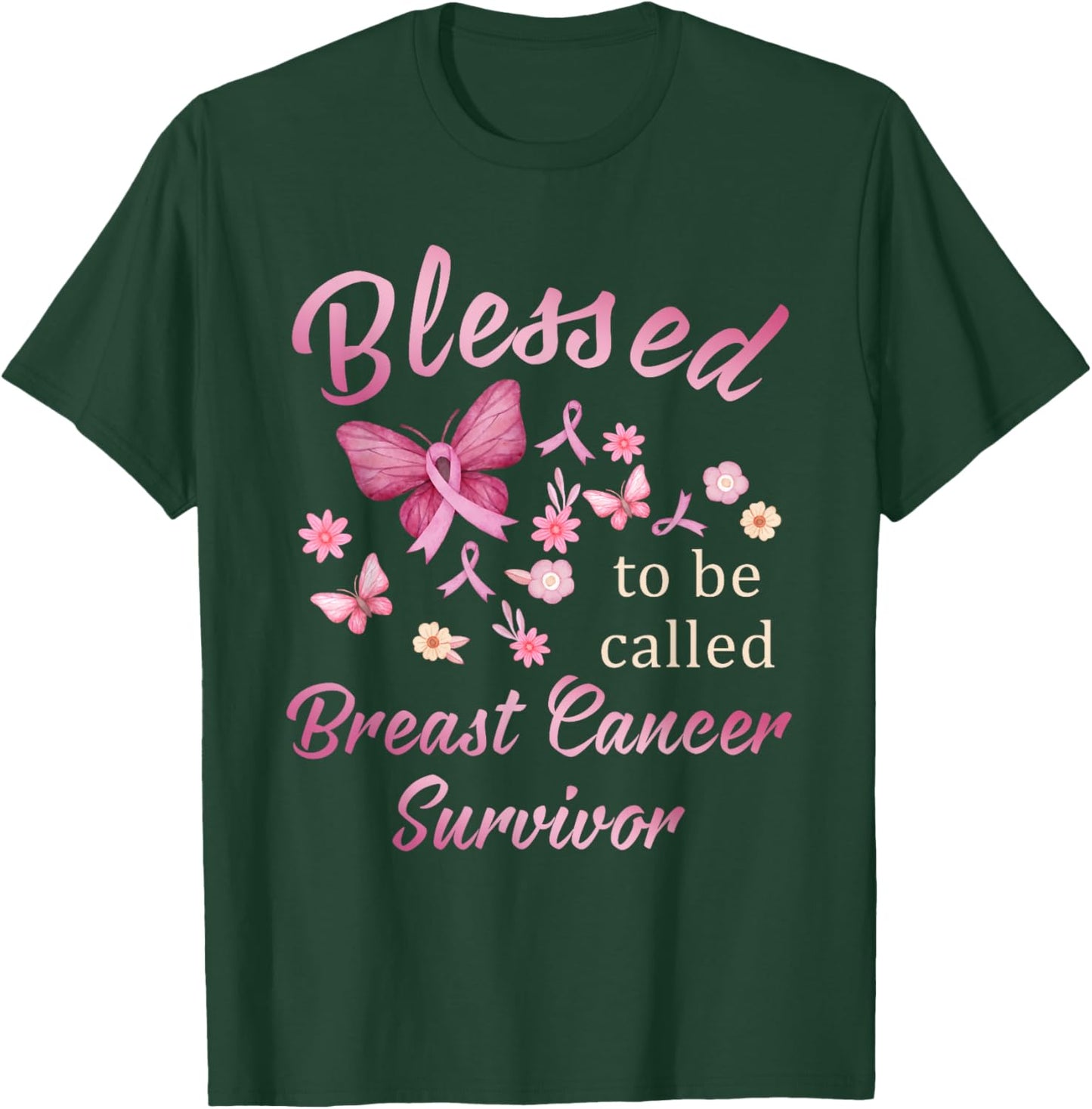 Blessed To Be Called Breast Cancer Survivor Pink Butterfly T-Shirt - T-Shirt | Forest