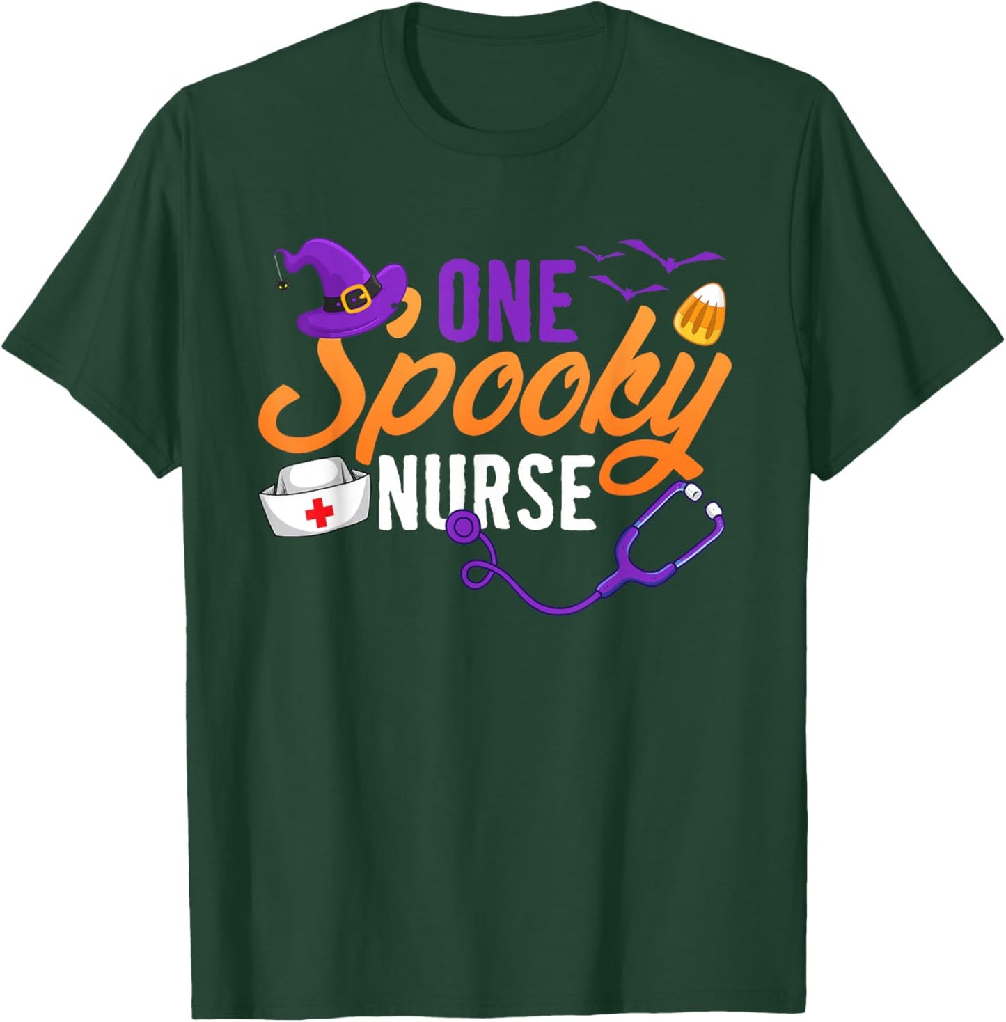 One Spooky Nurse Halloween RN Crew Witch Ghost T-Shirt - T-Shirt | Forest