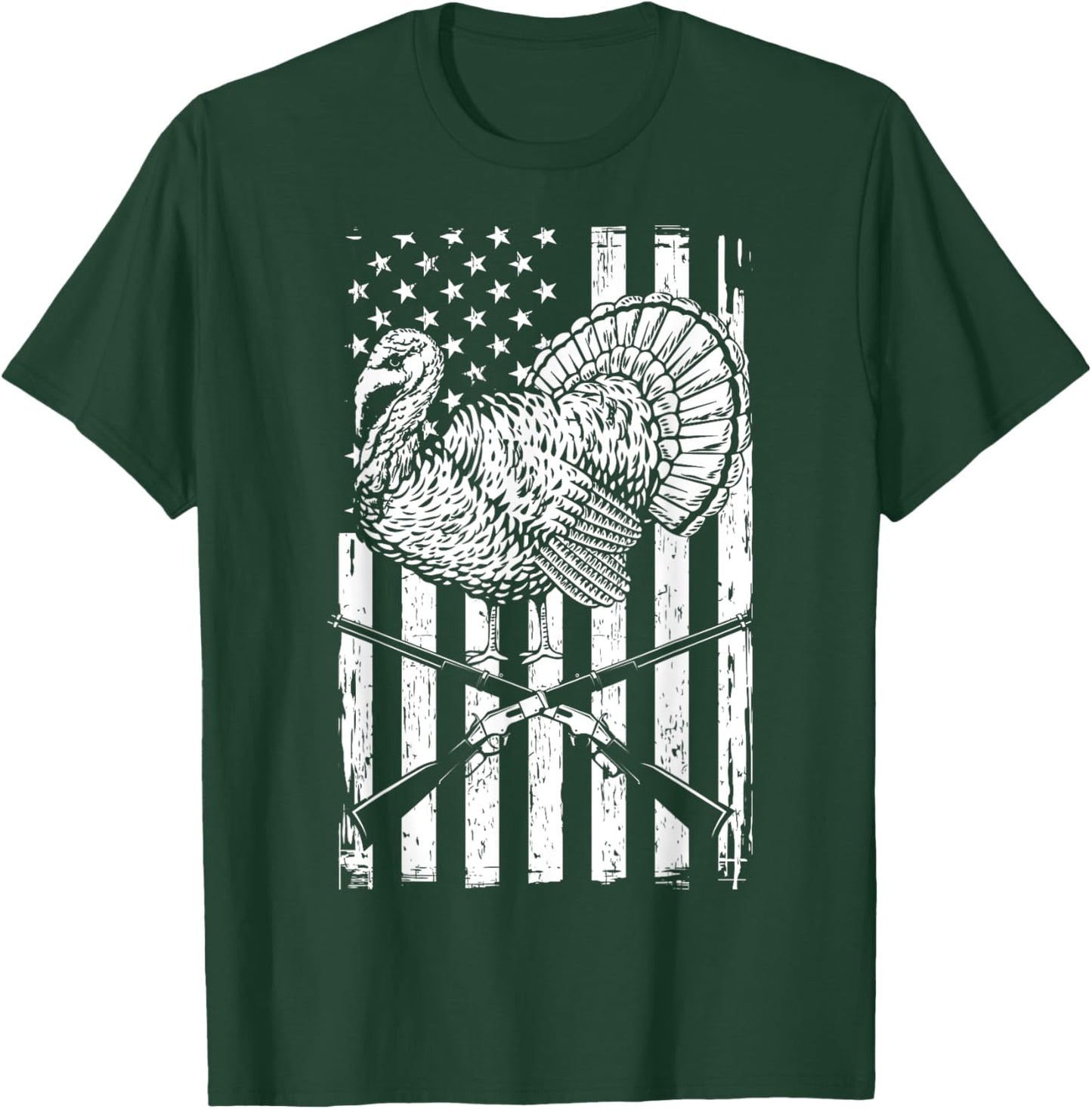 Turkey Hunting American Flag Independence Day Men T-Shirt - T-Shirt | Forest
