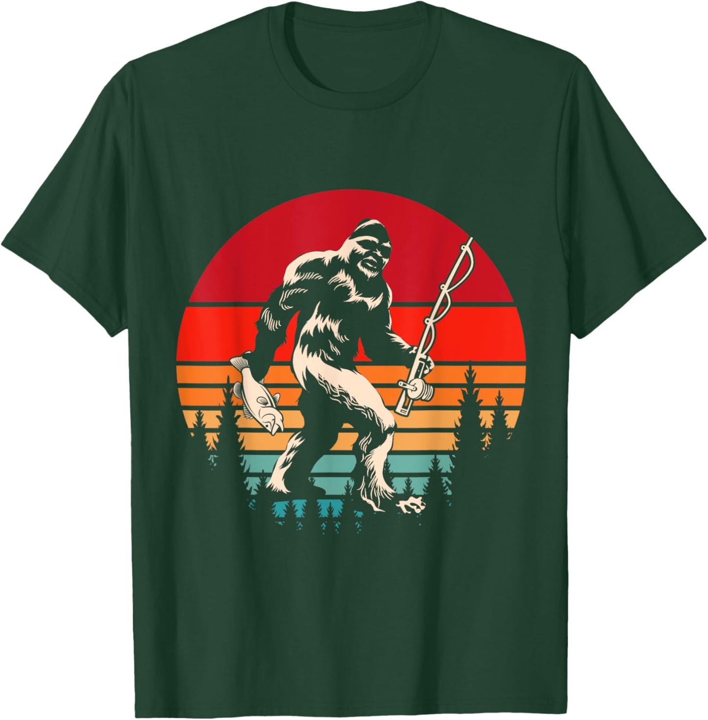 Retro Yeti Sasquatch Cryptid Fishermen Gift Fishing Bigfoot T-Shirt - T-Shirt | Forest