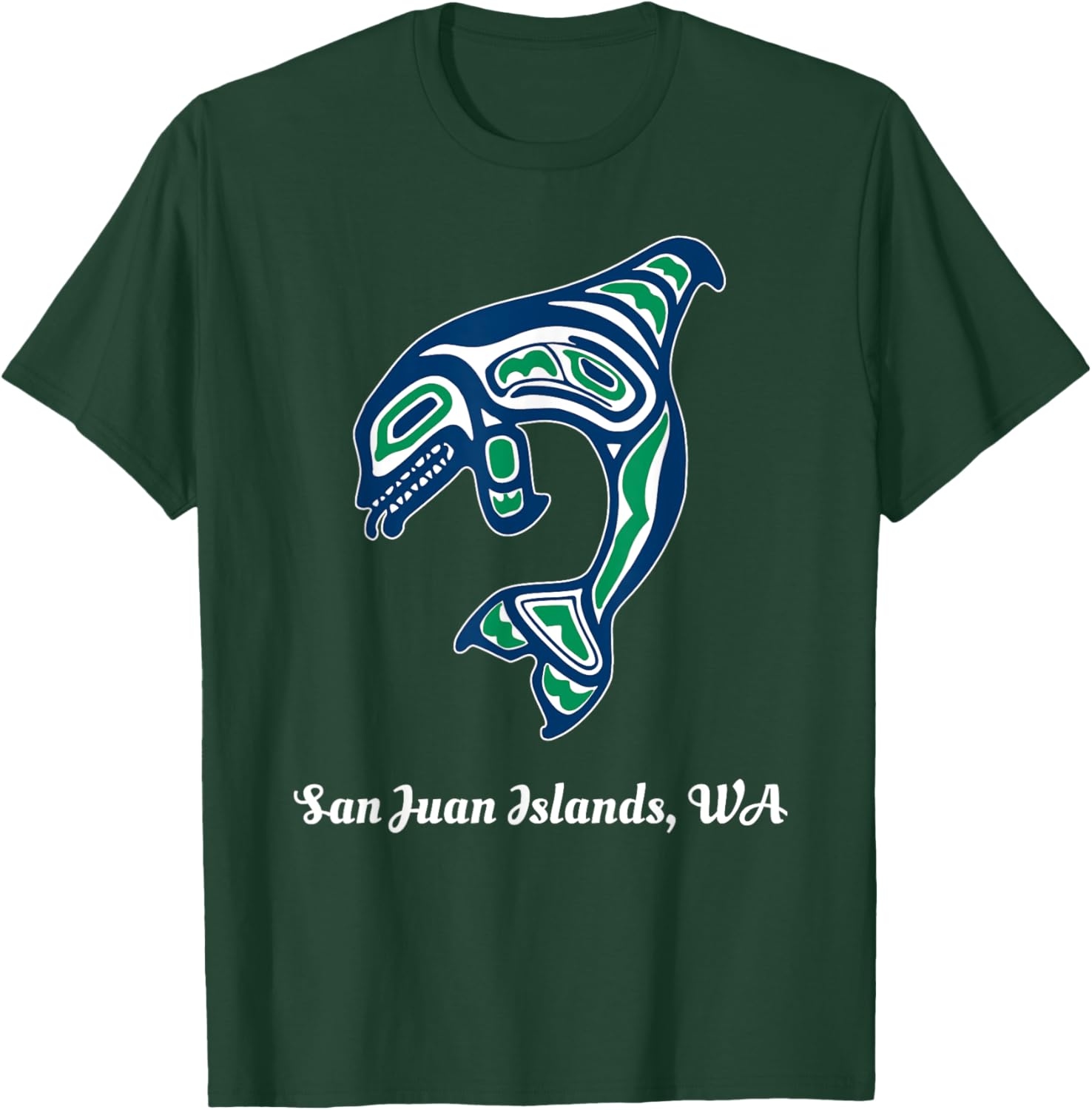 Green Native American San Juan Islands WA Orca Killer Whale T-Shirt - T-Shirt | Forest
