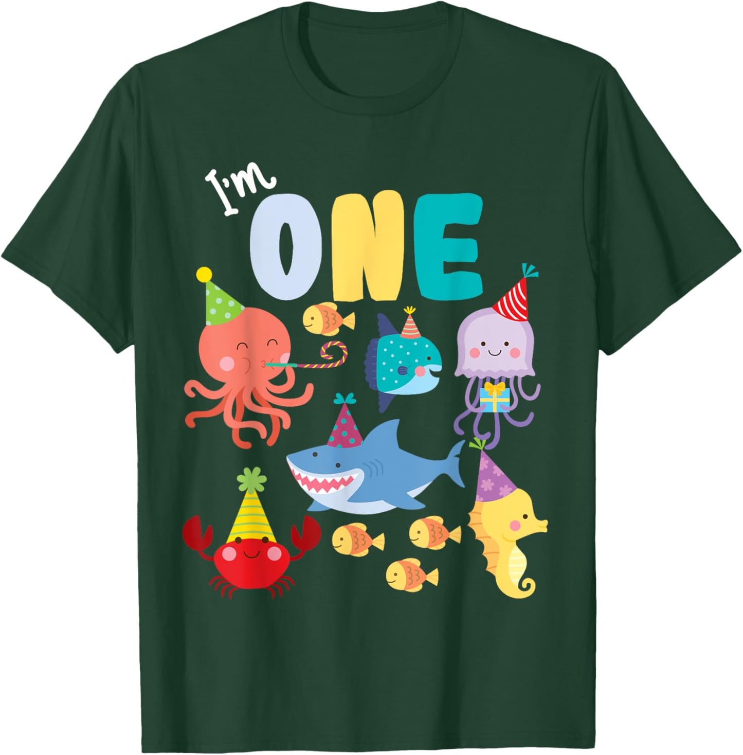 Cute Sea Animals Ocean Creatures Party 1st Birthday I'm One T-Shirt - T-Shirt | Forest