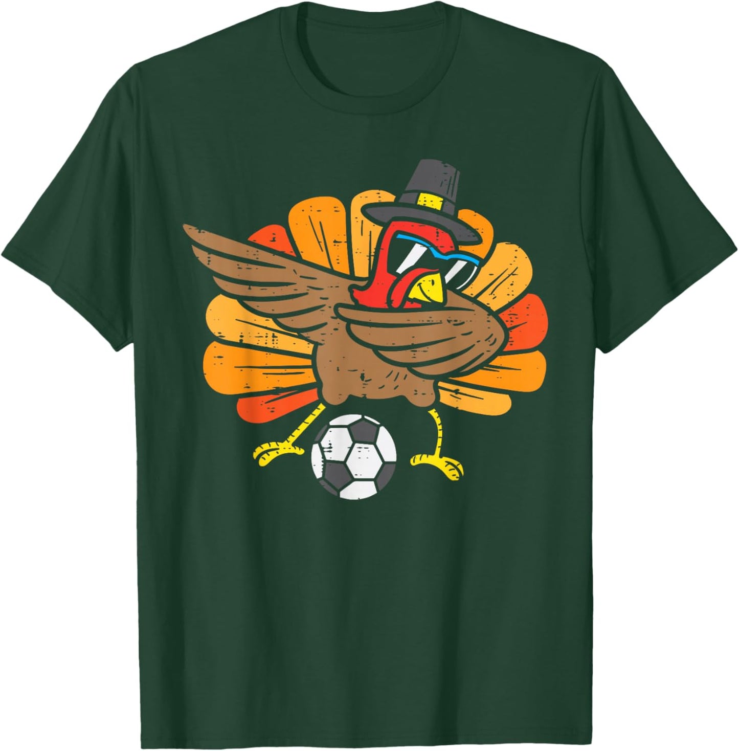 Turkey Dab Soccer Football Thanksgiving Dance Boys Girls T-Shirt - T-Shirt | Forest