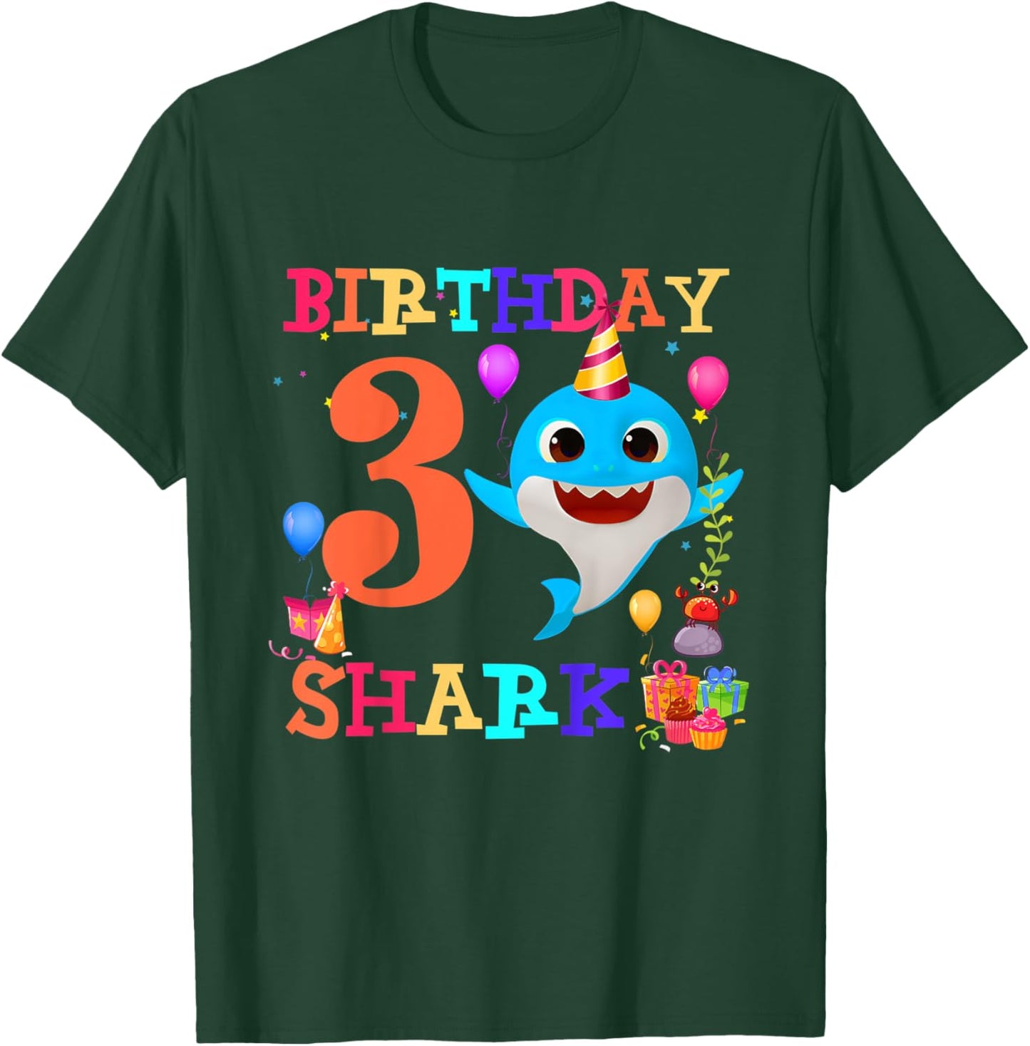 Kids 3 Year Old 3rd Birthday Shark Boys girls Toddlers Kids T-Shirt - T-Shirt | Forest