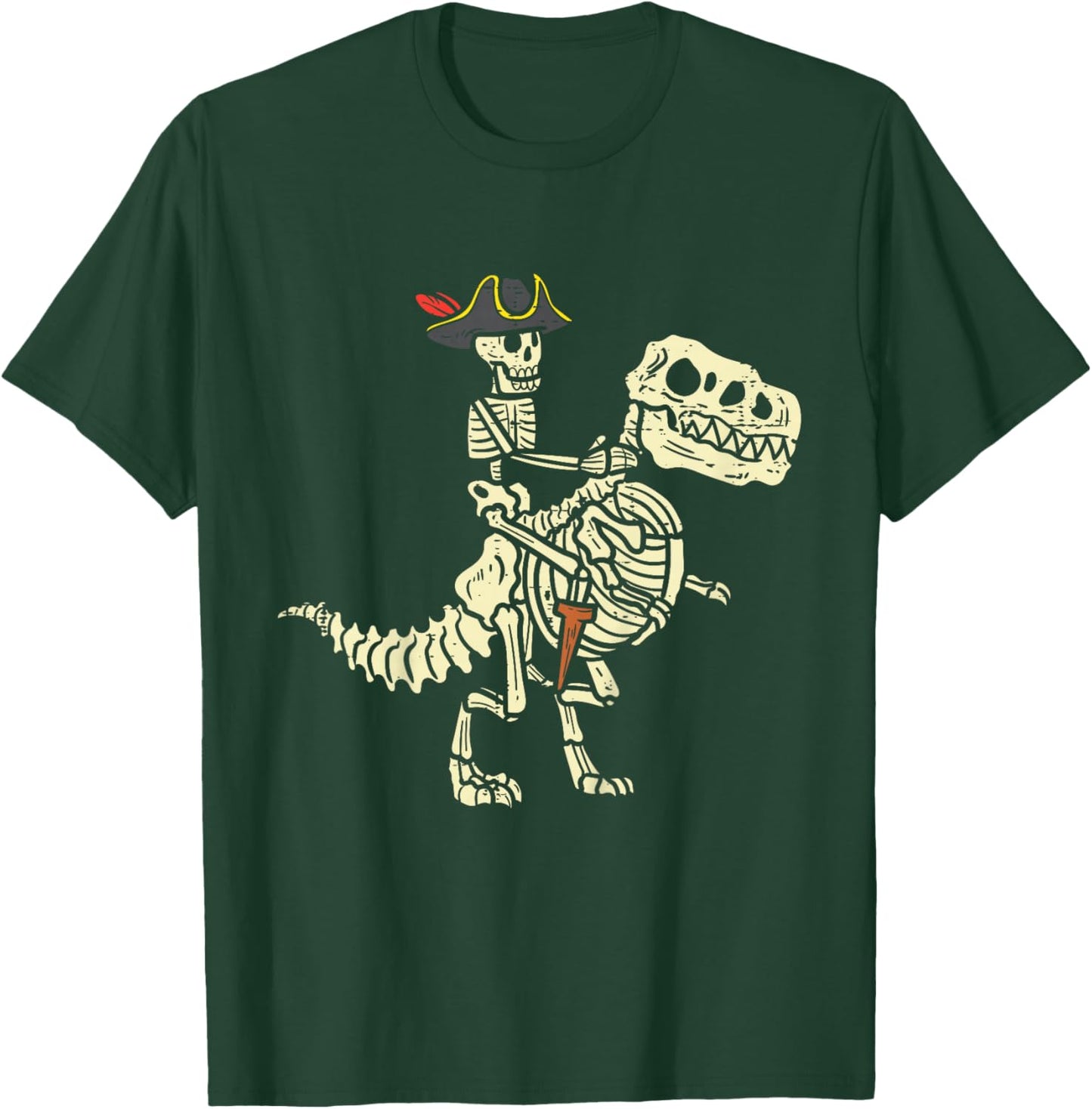 Kids Skeleton Pirate On Trex Halloween Dinosaur Toddler Boys Kids T-Shirt - T-Shirt | Forest