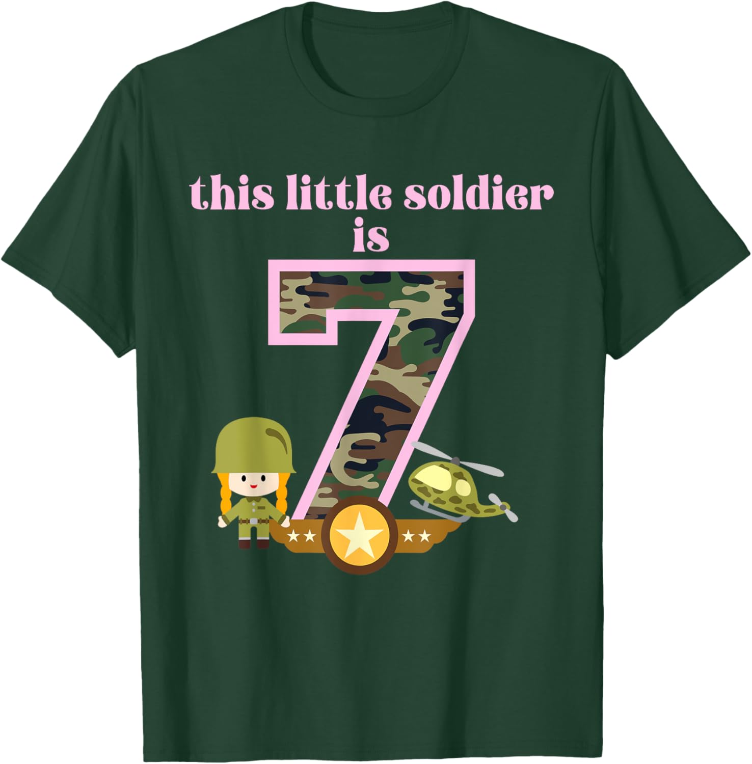 This Little Soldier is 7 Birthday Party Army Military Girls T-Shirt - T-Shirt | Forest