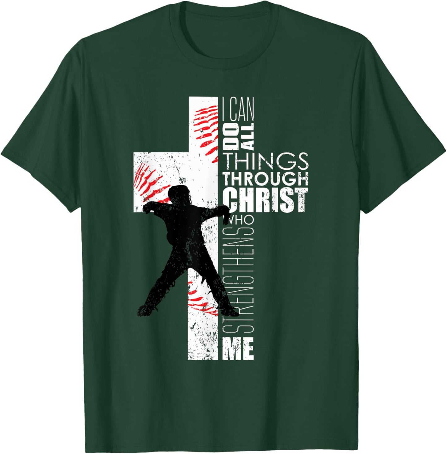 Christian Philippians 4:13 Kids Boys Cross Baseball Catcher T-Shirt - T-Shirt | Forest