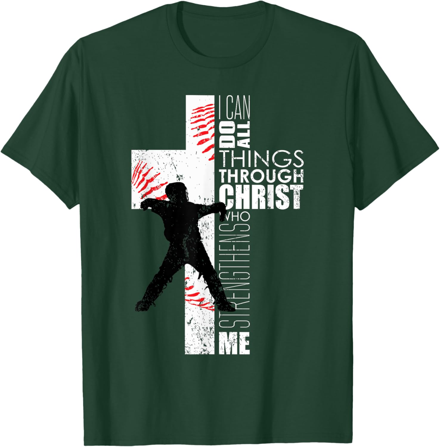 Christian Philippians 4:13 Kids Boys Cross Baseball Catcher T-Shirt - T-Shirt | Forest