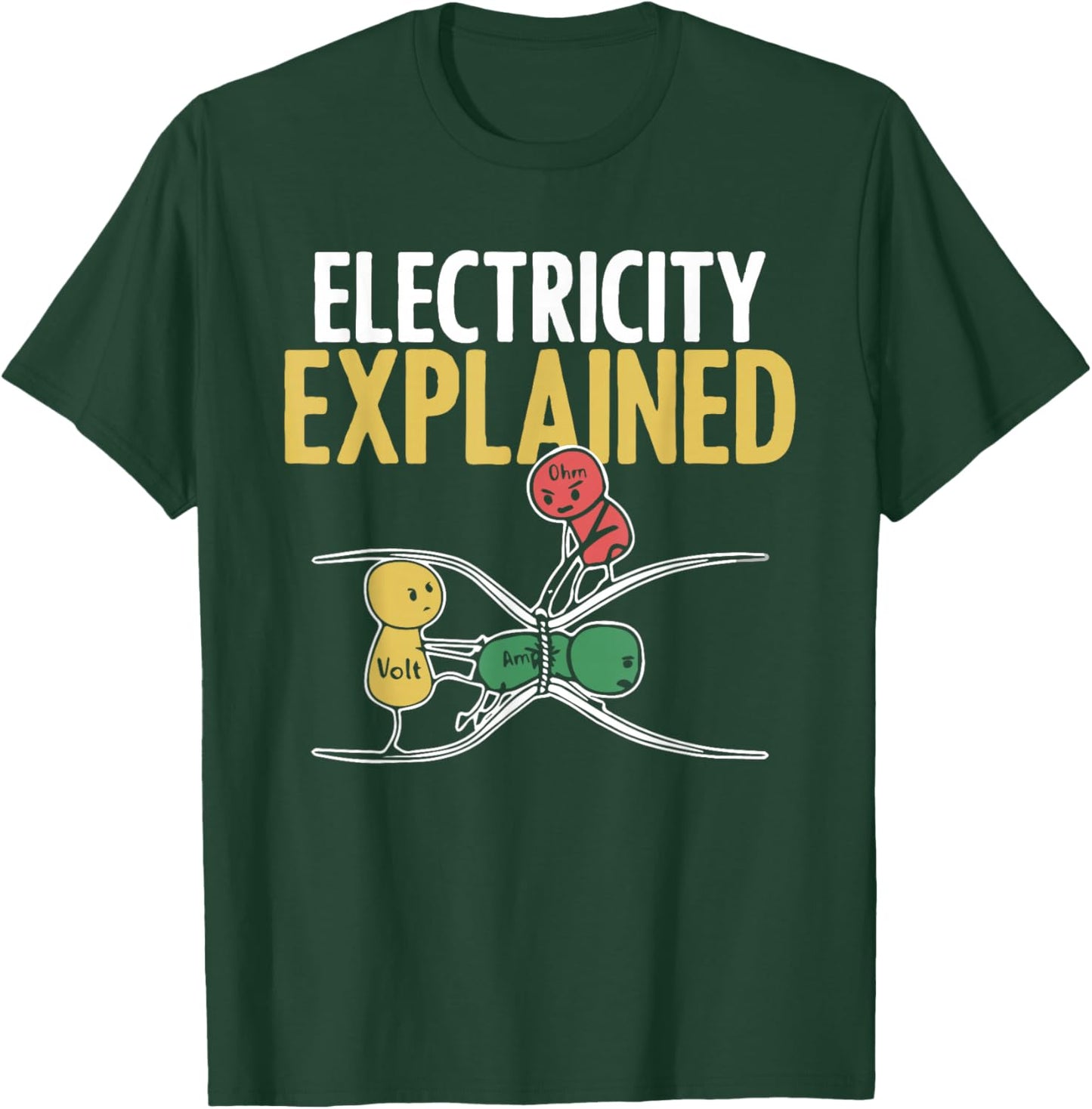 Electricity Explained Illustration Electrician Teacher Nerd T-Shirt - T-Shirt | Forest