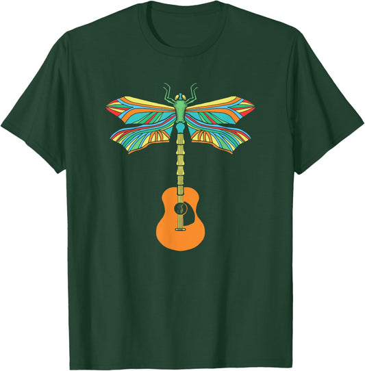 Acoustic Guitar Artistic Dragonfly Music & Musician Vitnage T-Shirt - T-Shirt | Forest