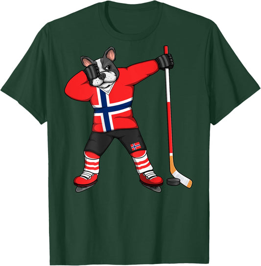 Dabbing French Bulldog Norway Ice Hockey Fans Jersey Sport Men Women Kids T-Shirt - T-Shirt | Forest