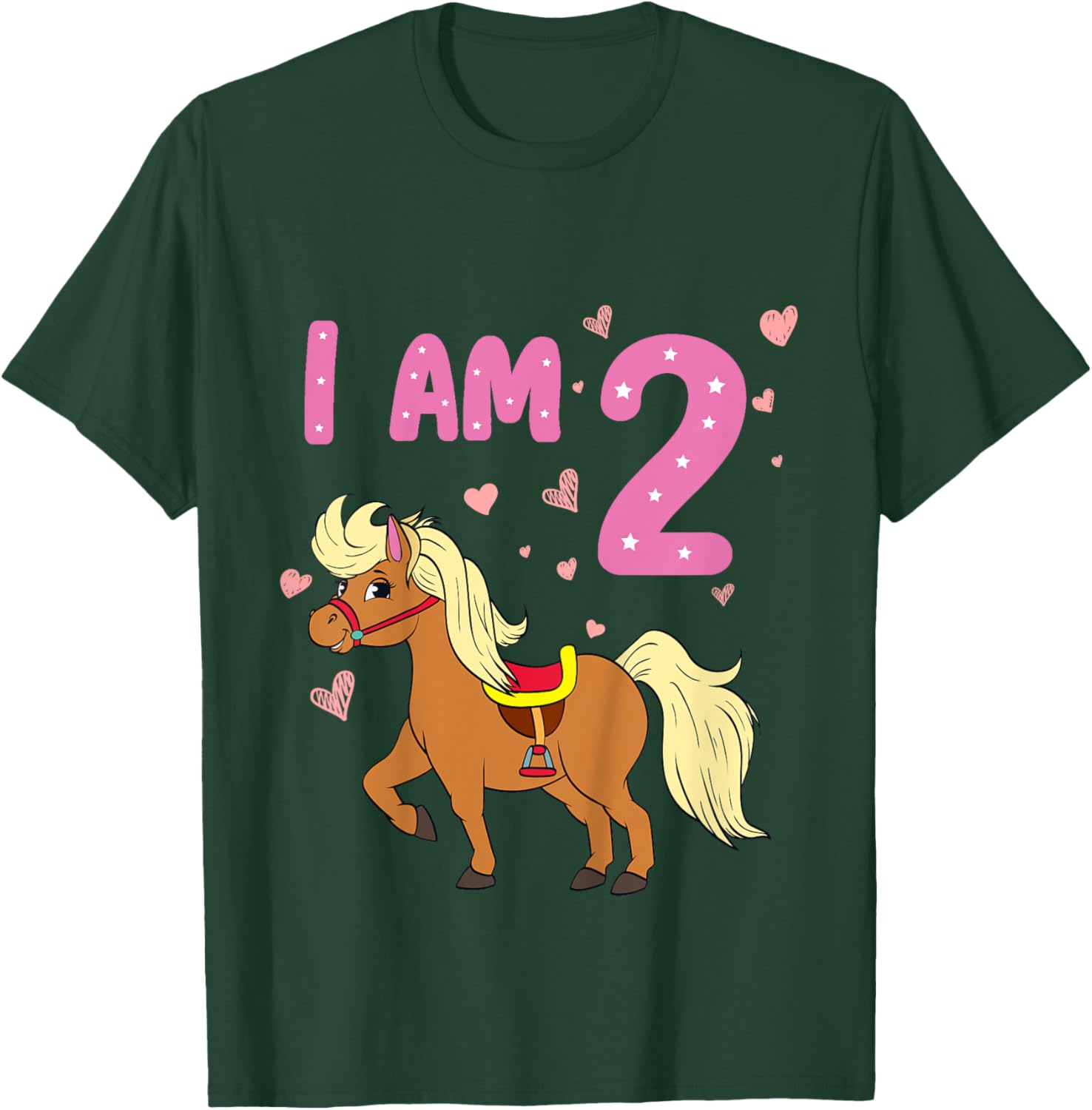 Pony Girl 2nd Birthday Horse 2 Years Old Girls Pony Birthday T-Shirt - T-Shirt | Forest