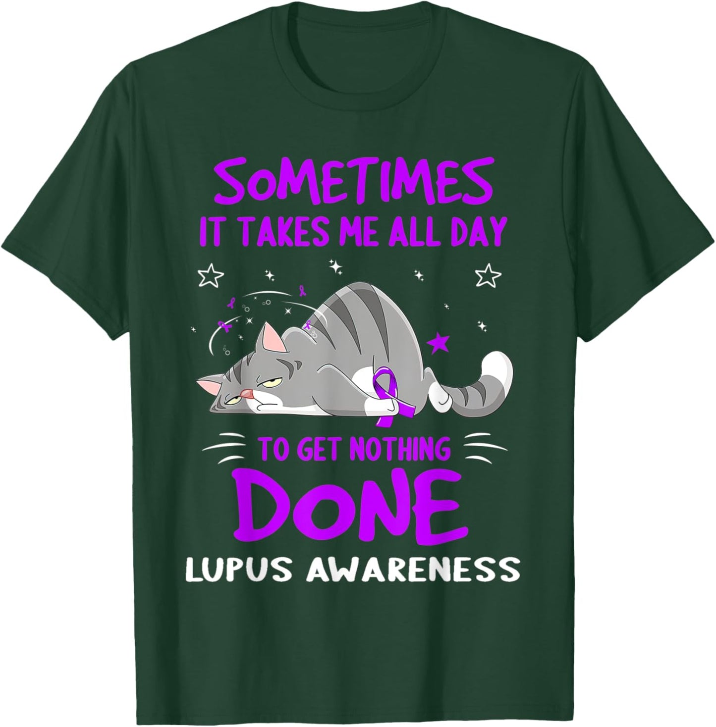 Lupus Awareness Cat Ribbon T-Shirt - T-Shirt | Forest
