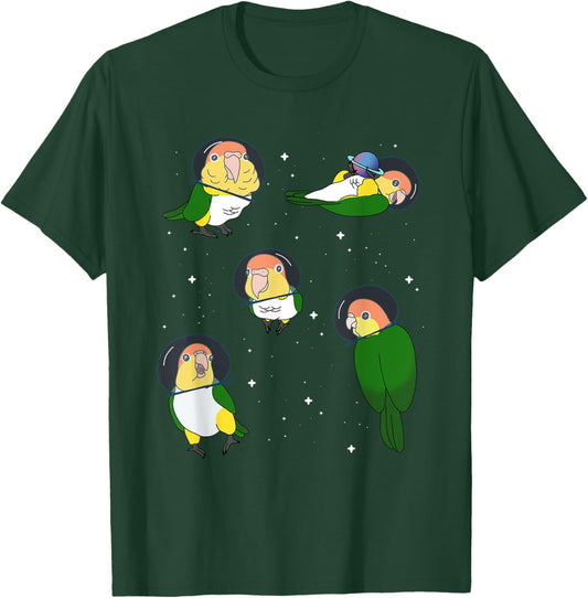 Cute White Bellied Caique Pattern Parrot memes Space Birbs T-Shirt - T-Shirt | Forest