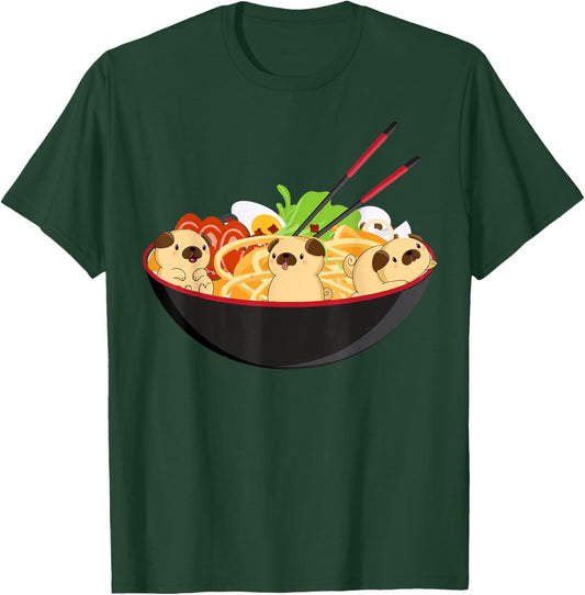 Cute Pug & Ramen Kawaii Anime Pug Puppy Lover Gift T-Shirt - T-Shirt | Forest