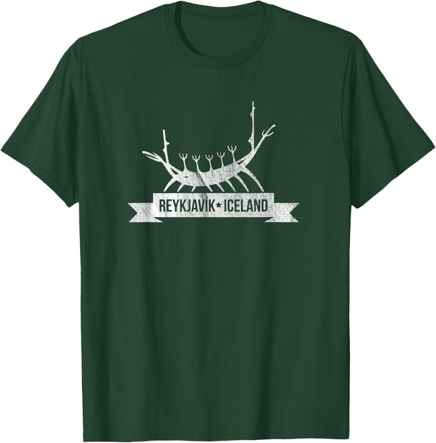 Vintage Reykjavik Iceland Shirt with Viking Ship Art T-Shirt - T-Shirt | Forest