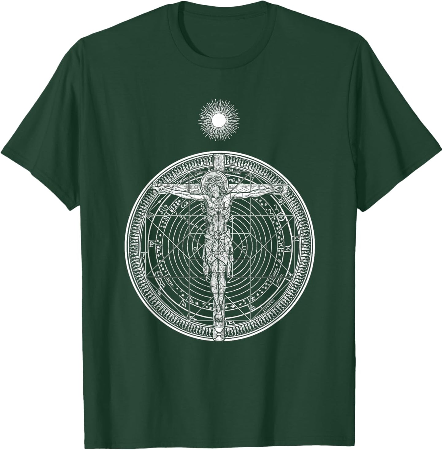 CRUCIFIXION Hypercube Cosmic Christ Crucifix Mandala Sun God T-Shirt - T-Shirt | Forest
