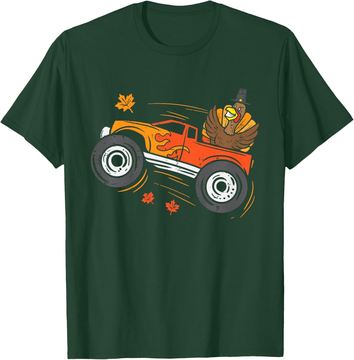 Turkey Monster Truck Funny Boys Thanksgiving Toddler Kids T-Shirt - T-Shirt | Forest