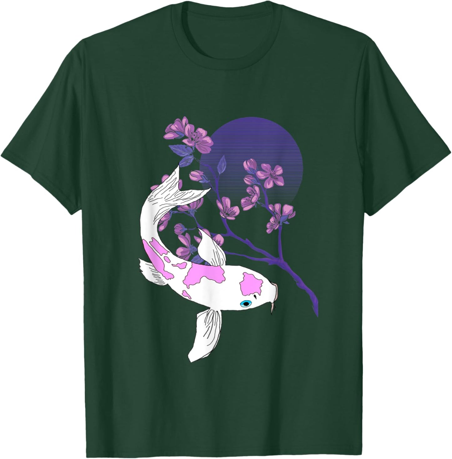 Koi Japanese Koi Carp Full Moon Cherry Blossom Nishikigoi T-Shirt - T-Shirt | Forest