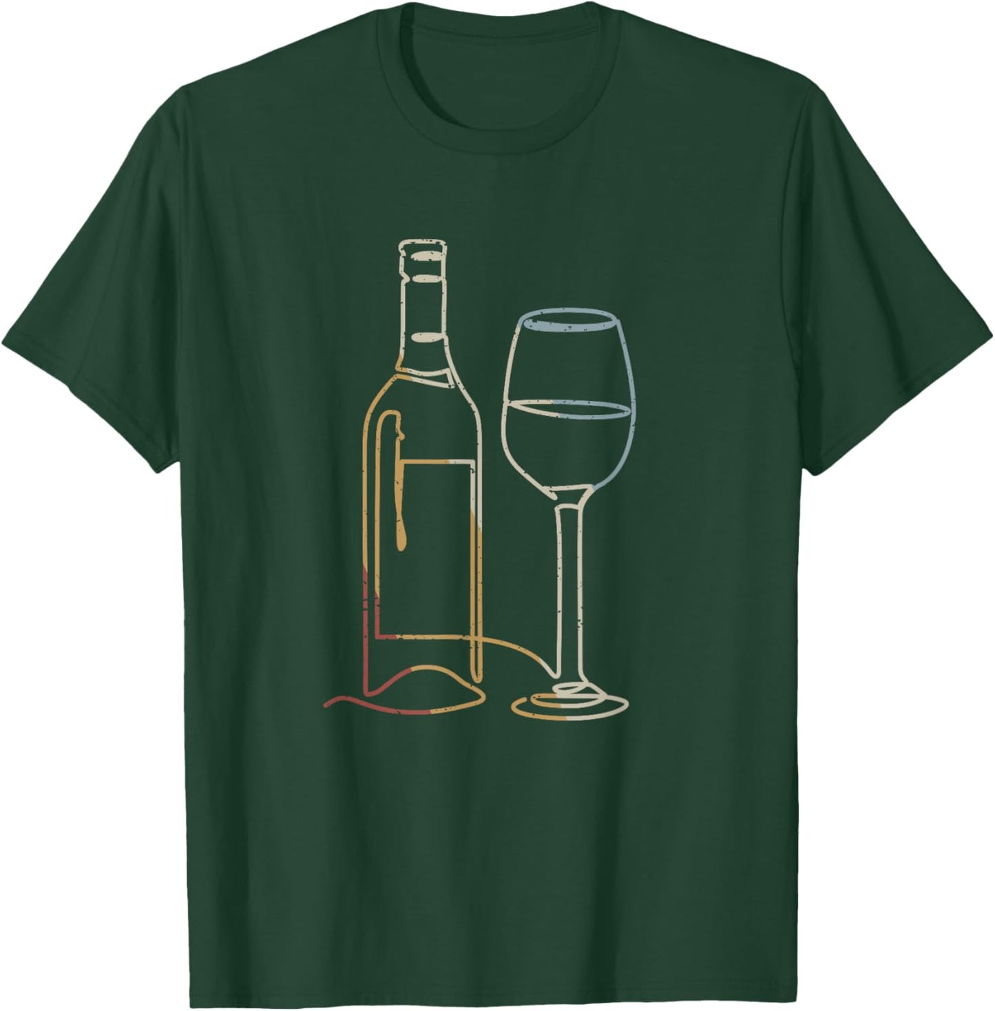 Wine Bottle Glass Line Art Retro Style Vintage T-Shirt - T-Shirt | Forest