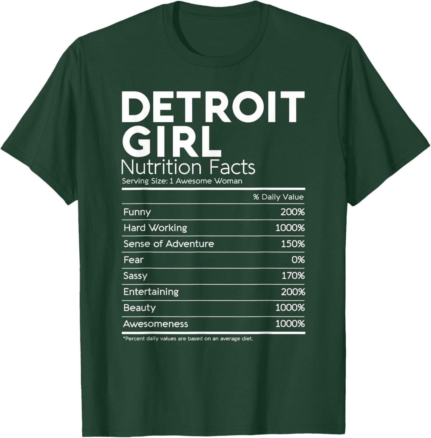 Detroit Girl Nutrition Facts Michigan Women Girl Funny Home T-Shirt - T-Shirt | Forest