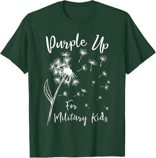 Dandelion Purple Up For Military Kids Army Child Month T-Shirt - T-Shirt | Forest