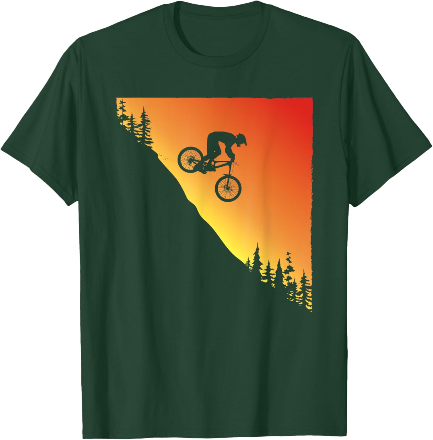 Mountain Bike Downhill Biking Retro Sunset Graphic T-Shirt - T-Shirt | Forest