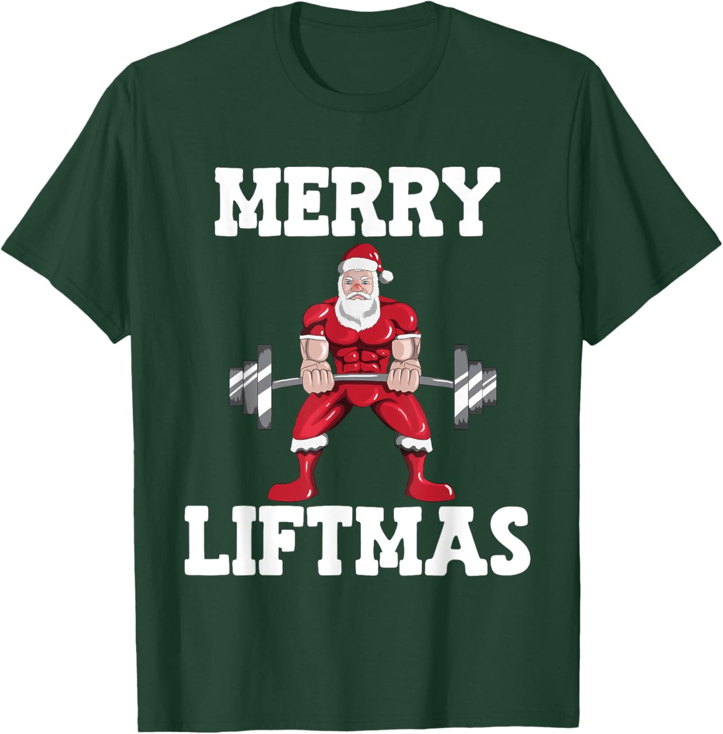 Christmas Santa Claus With Weight Lifter Powerlifting T-Shirt - T-Shirt | Forest