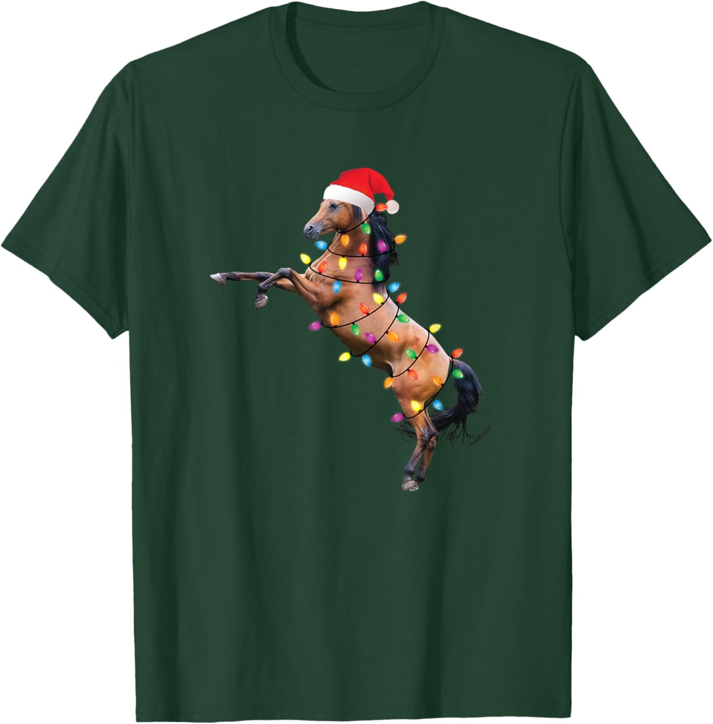 Christmas Lights Horse Santa Funny Xmas Tree Horse T-Shirt - T-Shirt | Forest