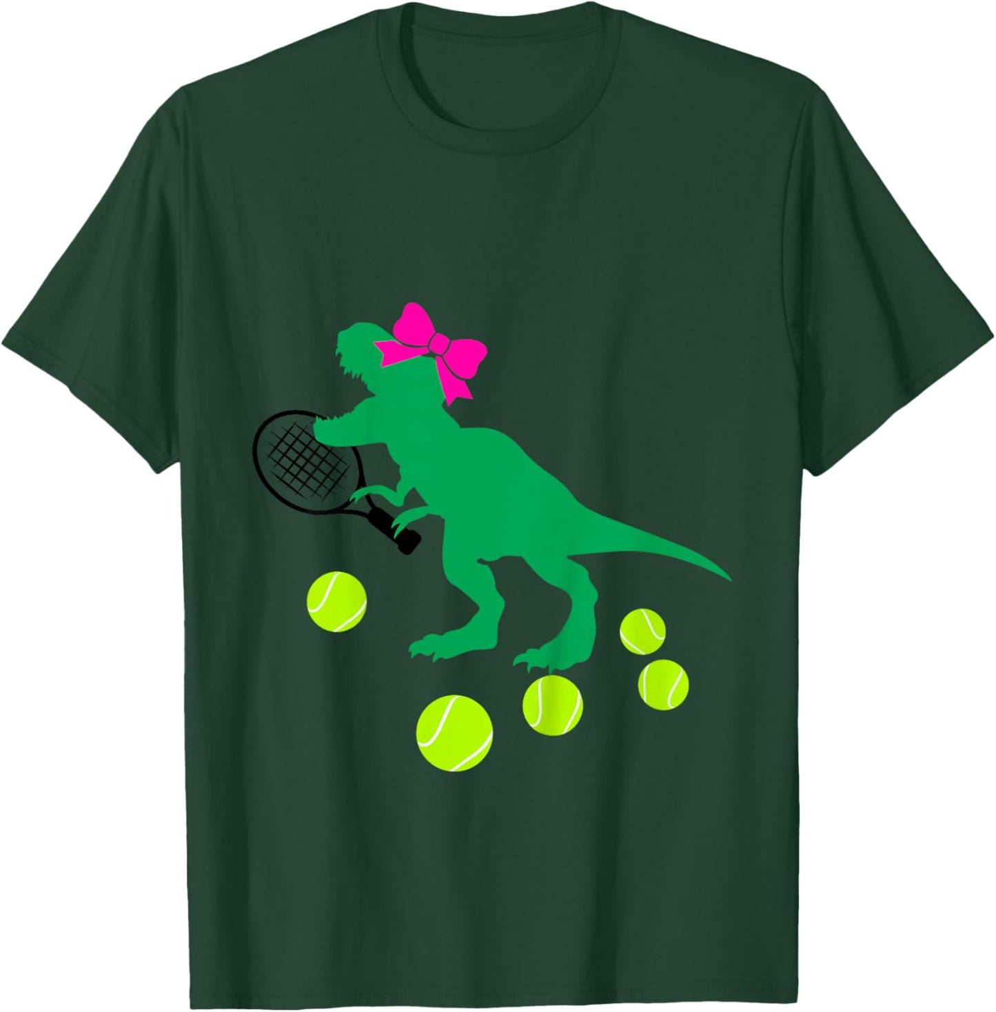 Girls Tennis Dinosaur with Bow for Toddler and Baby Dino T-Shirt - T-Shirt | Forest