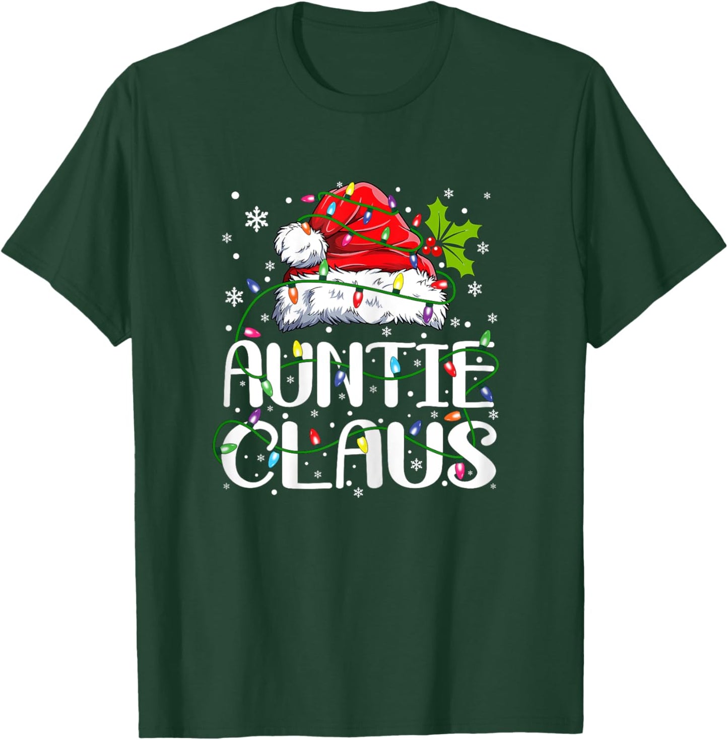 Auntie Claus Shirt Christmas Lights Pajama Family Matching T-Shirt - T-Shirt | Forest