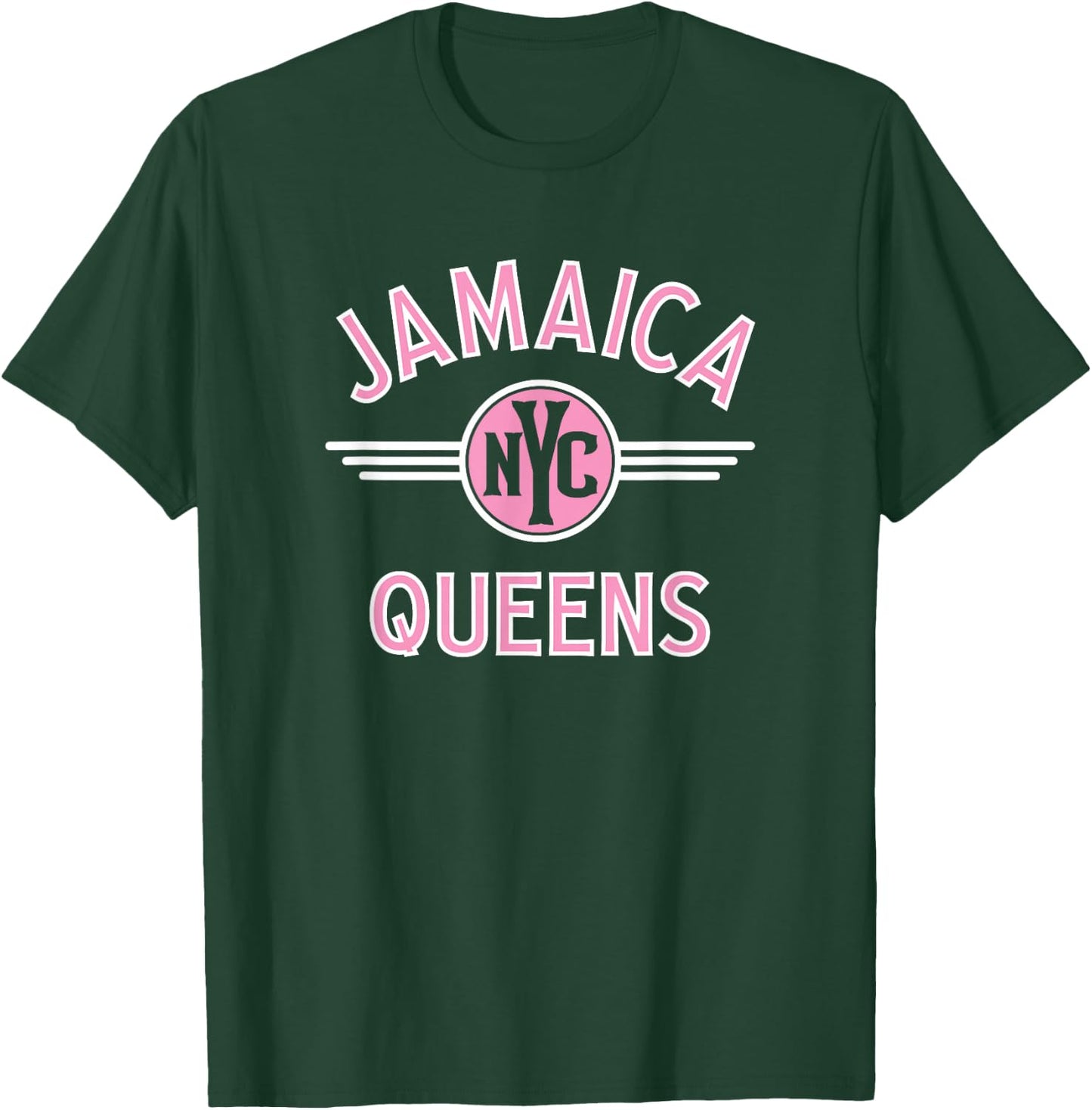 Jamaica Queens NYC Circle Pink Print T-Shirt - T-Shirt | Forest