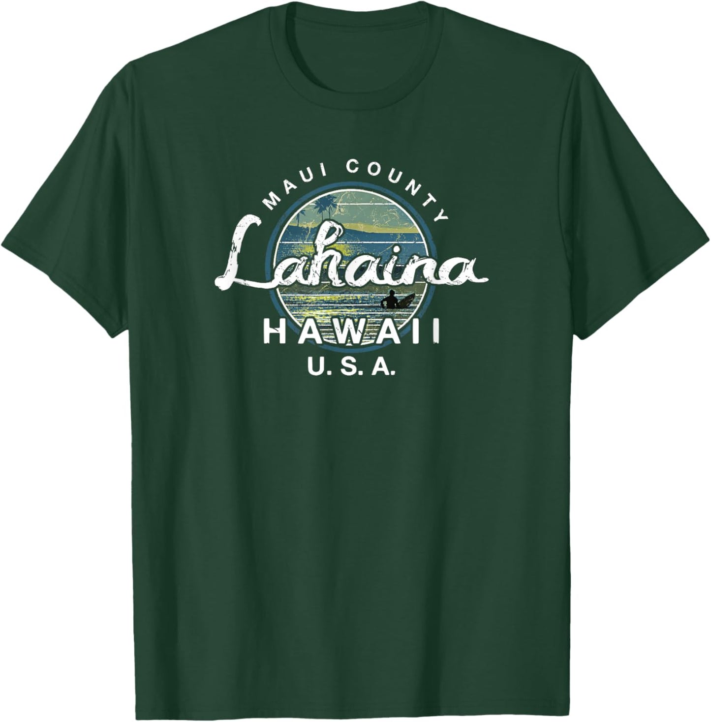 Lahaina Maui Hawaii Surfing Retro T-Shirt - T-Shirt | Forest