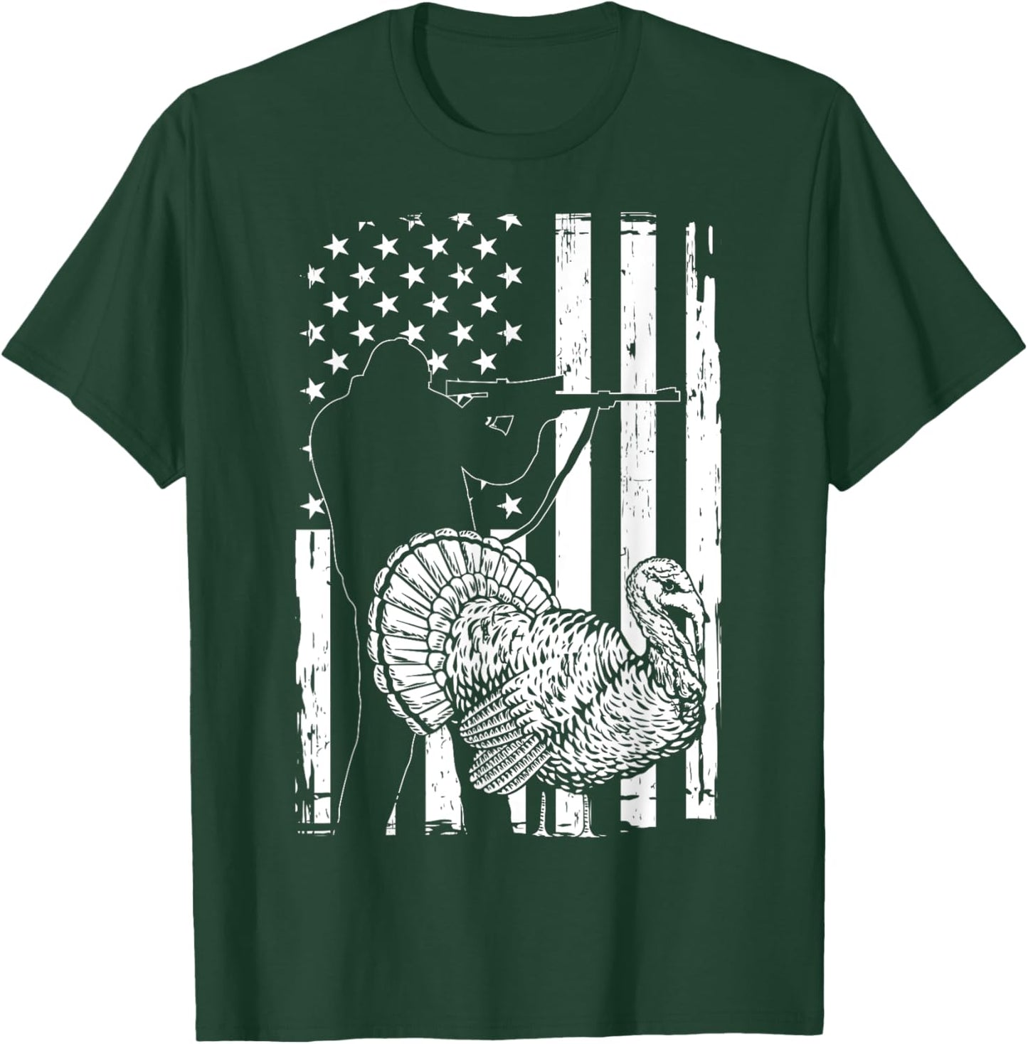 Turkey Hunting American Flag USA Turkey Hunter Women Men T-Shirt - T-Shirt | Forest
