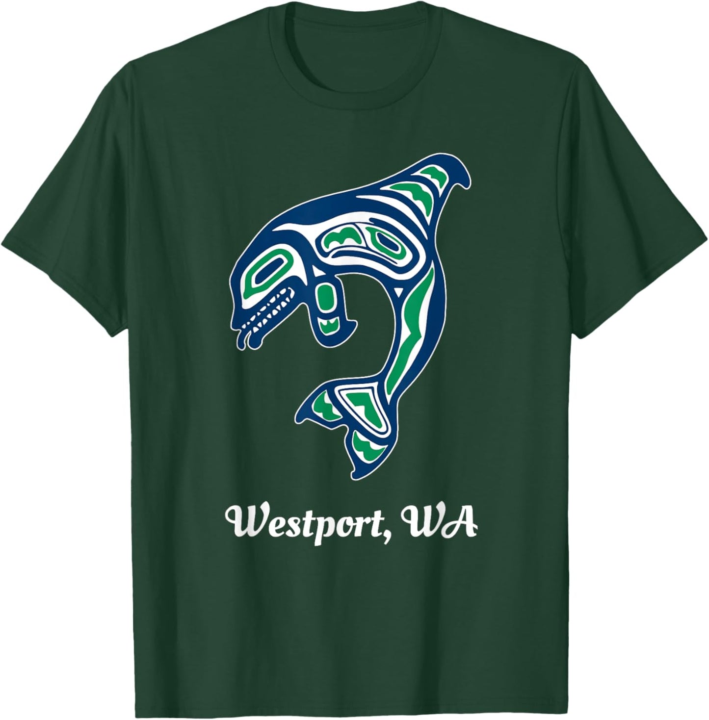 Blue Green Native American Westport WA Orca Killer Whale T-Shirt - T-Shirt | Forest