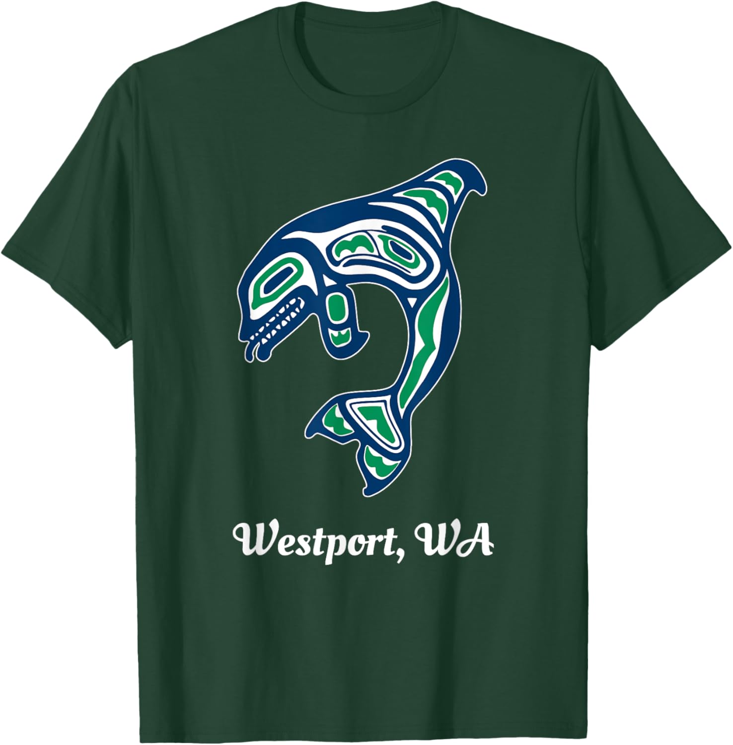 Blue Green Native American Westport WA Orca Killer Whale T-Shirt - T-Shirt | Forest