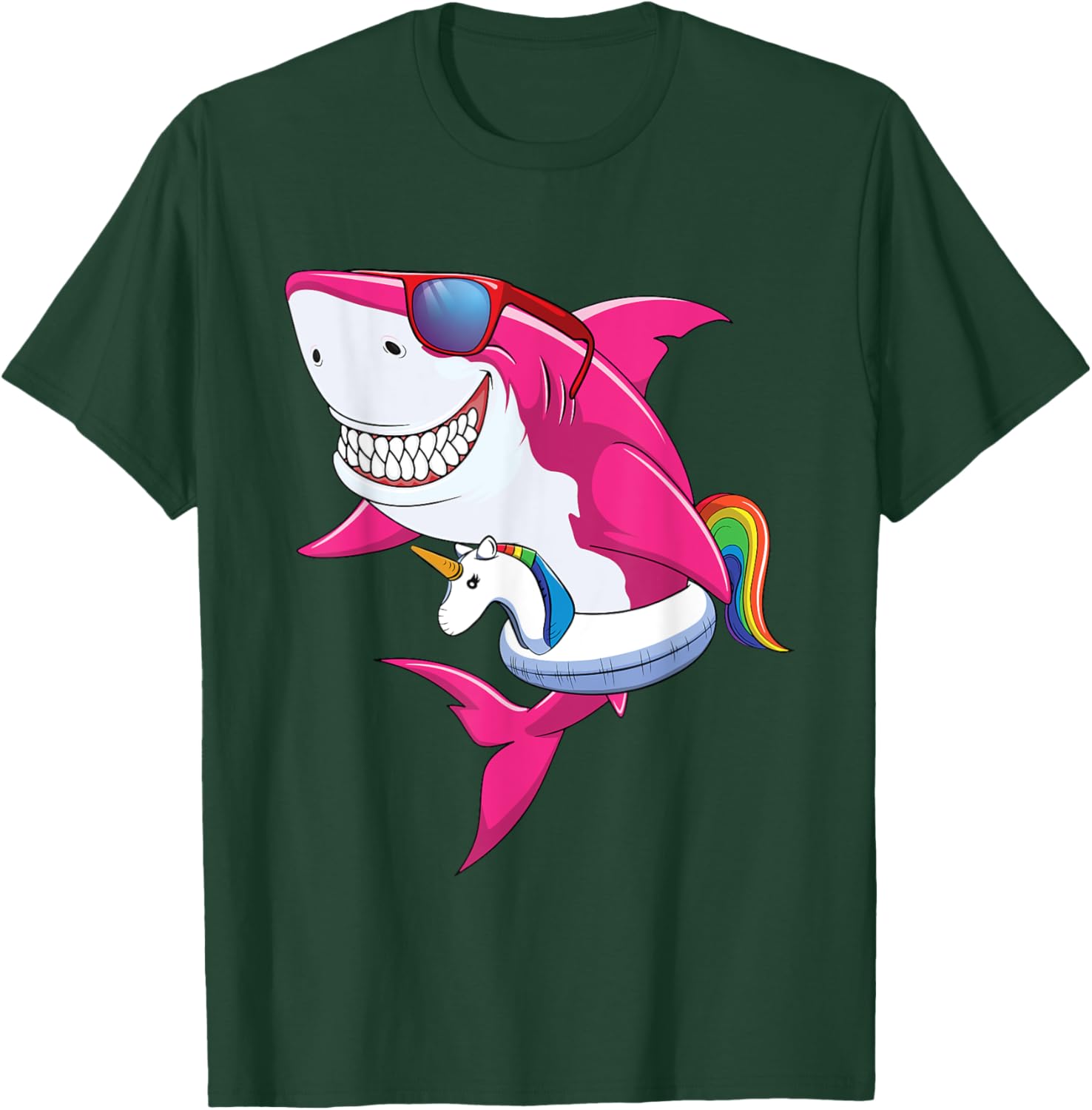 Shark Summer Shirt Girls Women Vacation Pool Unicorn & Shark T-Shirt - T-Shirt | Forest