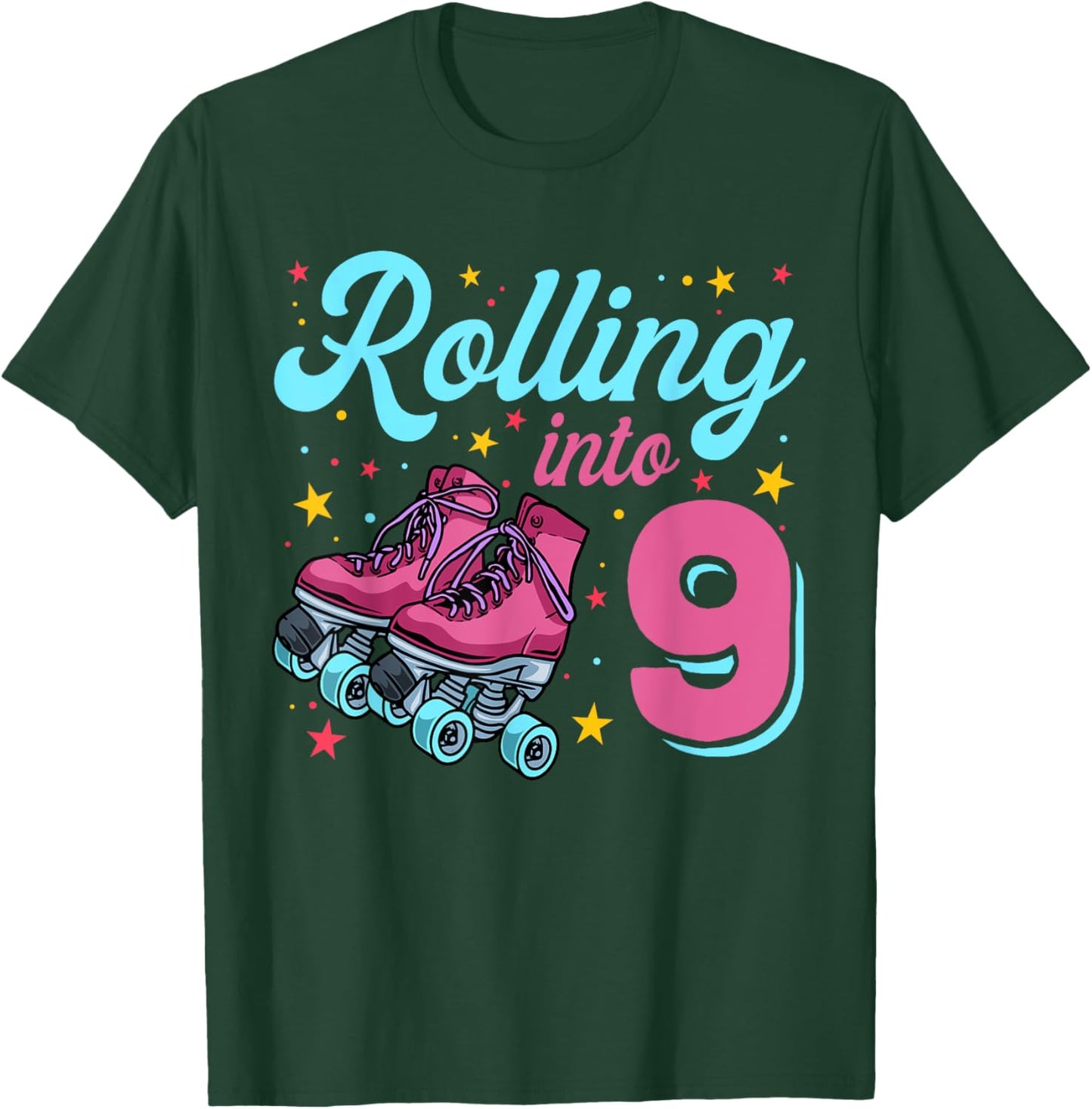 9th Birthday Shirt For Girls, Roller Skates Rolling Into 9 T-Shirt - T-Shirt | Forest