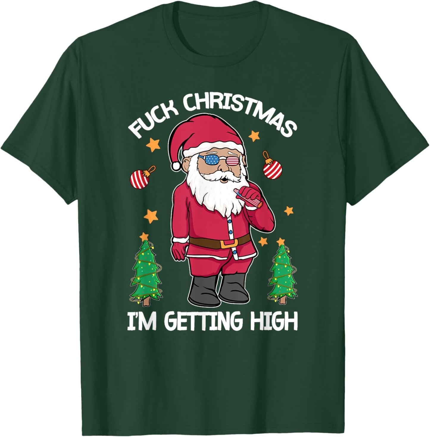 Fuck Christmas Weed Smoking American Gnome Sarcastic Xmas T-Shirt - T-Shirt | Forest