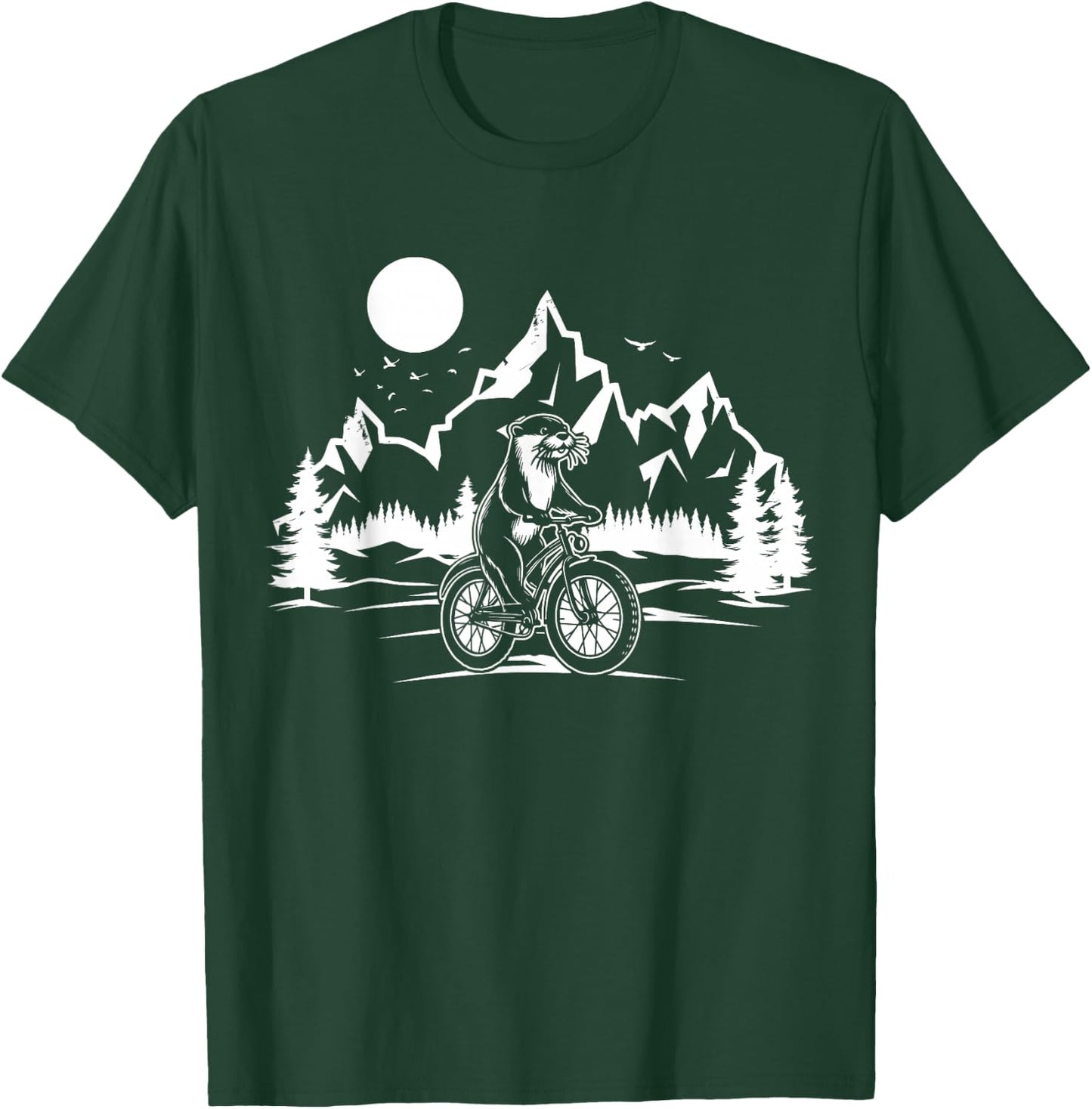 Otter Riding Bicycle Vintage Mountain Biking Otter Biker T-Shirt - T-Shirt | Forest