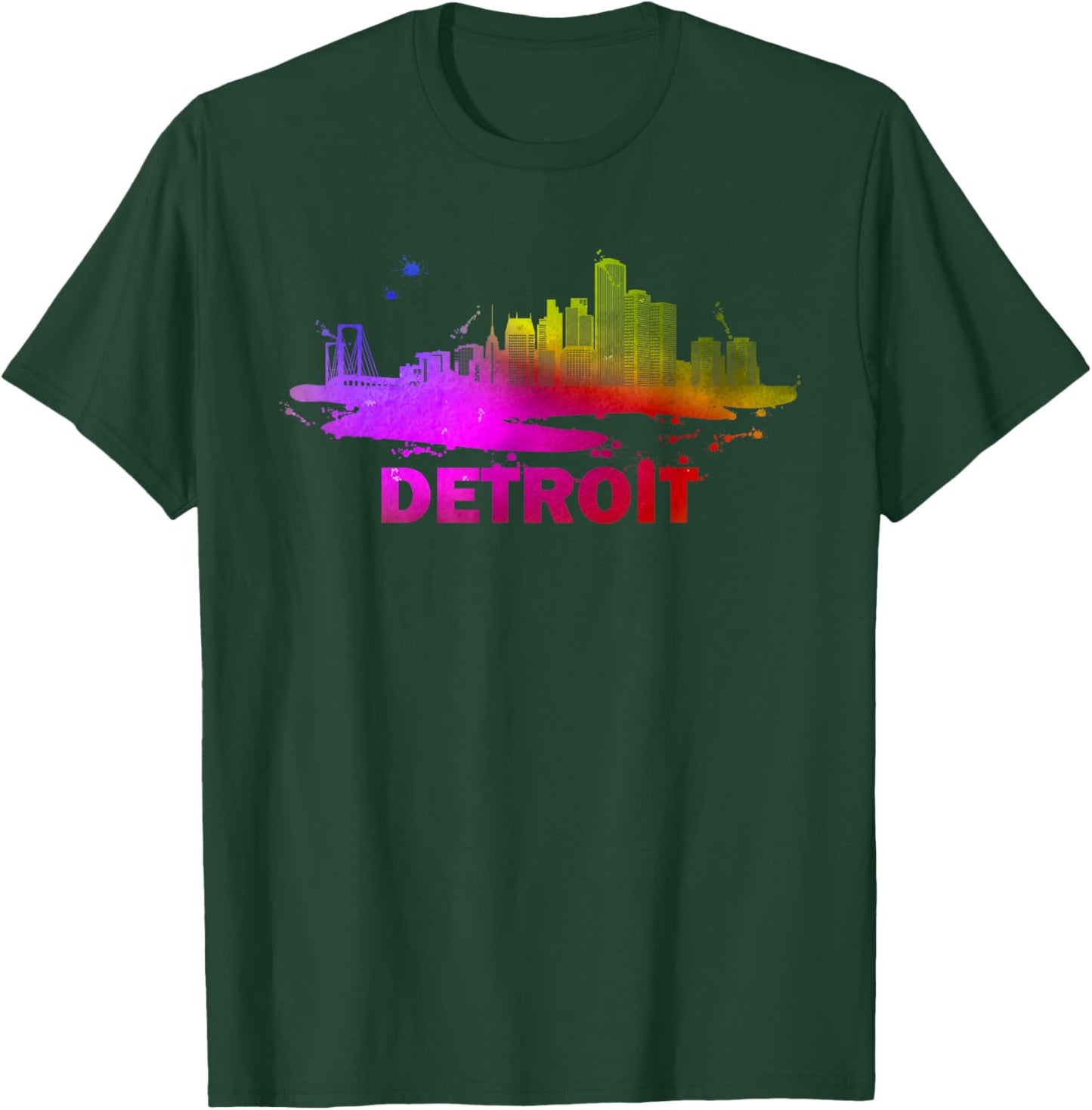 Colorful Detroit Cityscape Souvenir - Detroit Skyline T-Shirt - T-Shirt | Forest